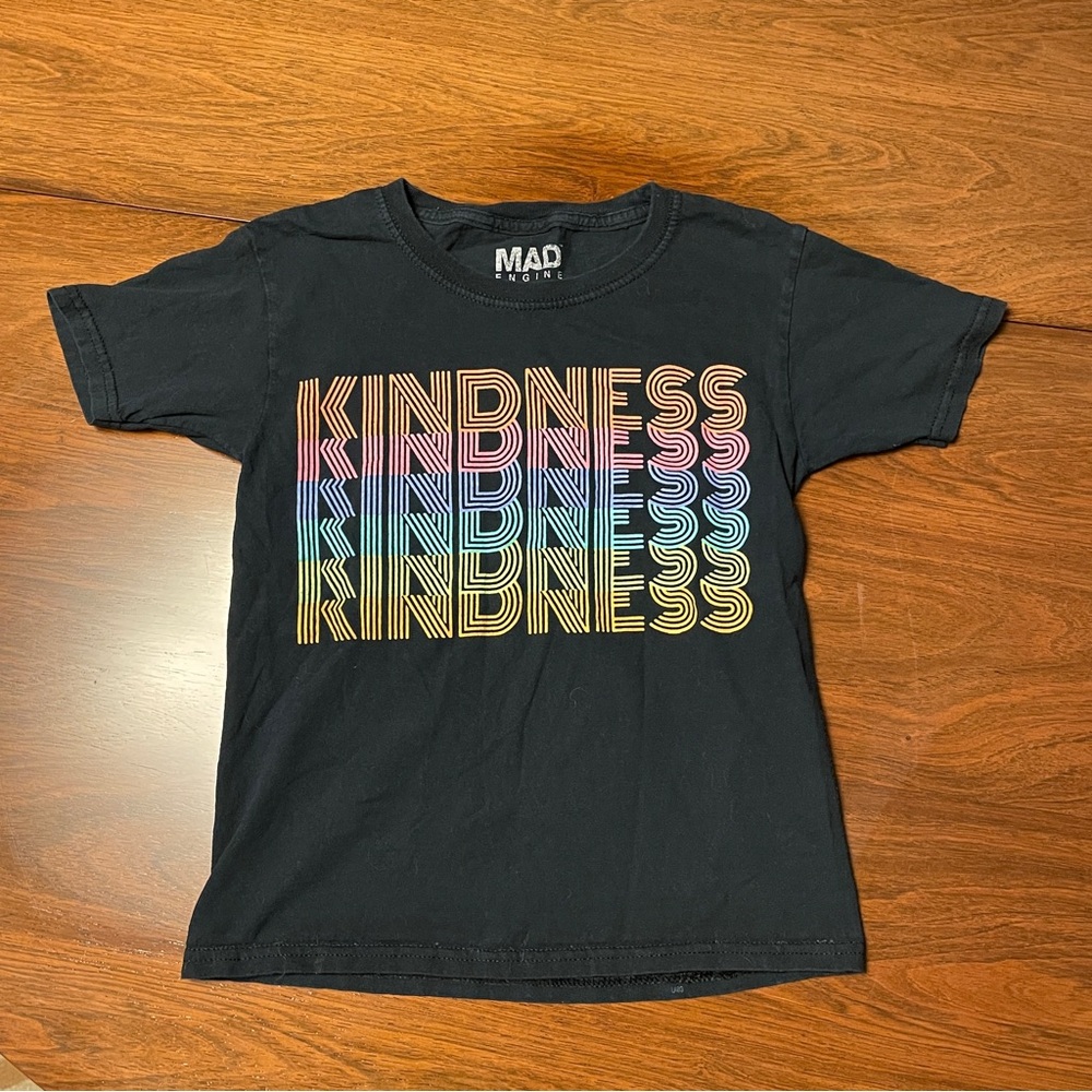 MAD Engine Black 'Kindness' Kids short sleeve T-Shirt size extra small unisex